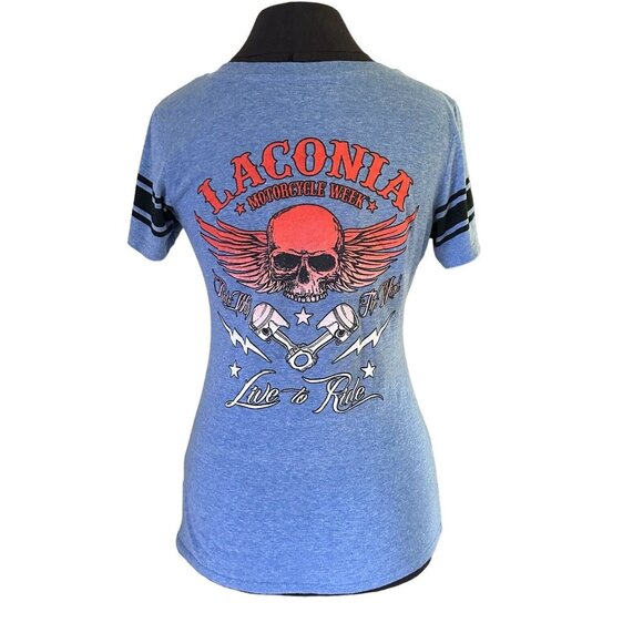 Exist Harley Davidson T-shirt Women’s M Lt Blue Laconia Motorcycle Week - Picture 4 of 7